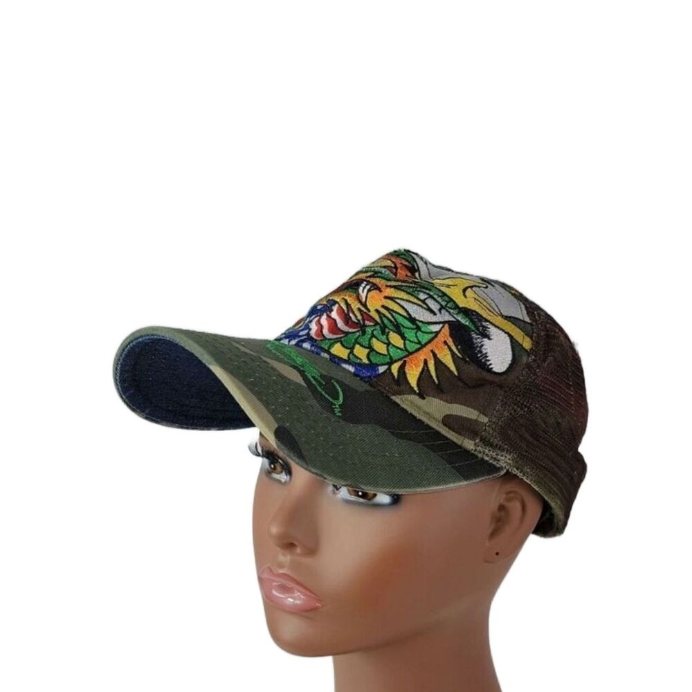 Vintage‎ Ed Hardy Snap Back Trucker Hat Cap Bedazzled Embroidered Dragon